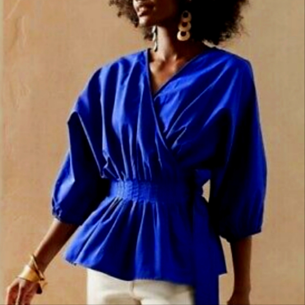 NWT Banana Republic Balloon Wrap Top Blue szM
